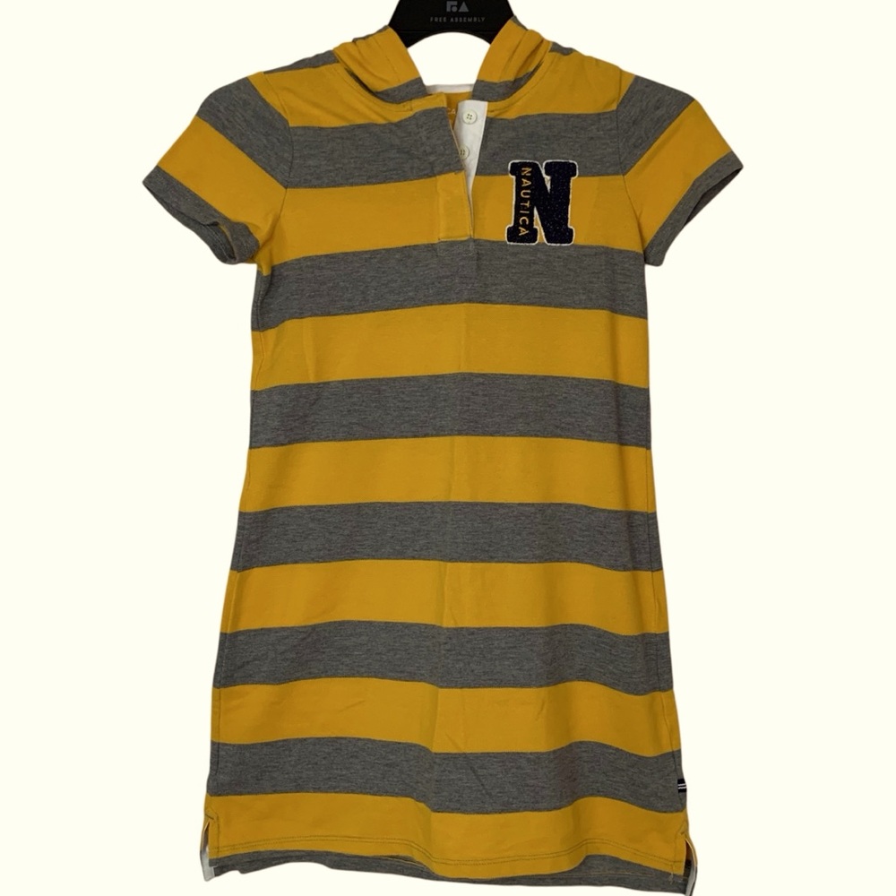 Nautica kids spring dress w hood yellow & gray Striped size L 12/14